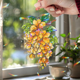 Golden Wisteria Acrylic Suncatcher, Stained Glass Style Yellow Flower Window Hanging, Botanical Nature Home Decor, Garden Lover Gift